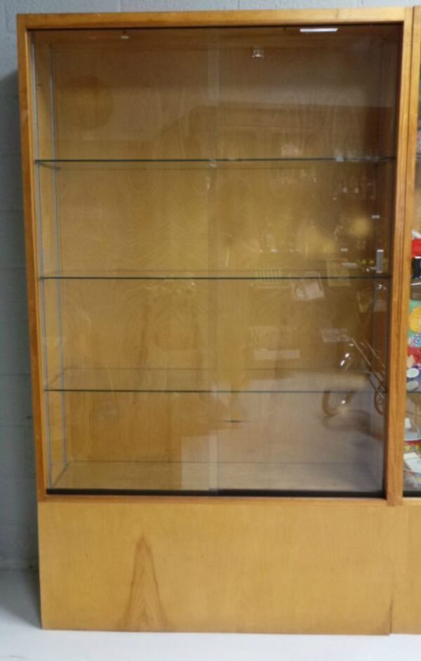 Maple Floor Showcase Front Loading Glass Doors 1950s