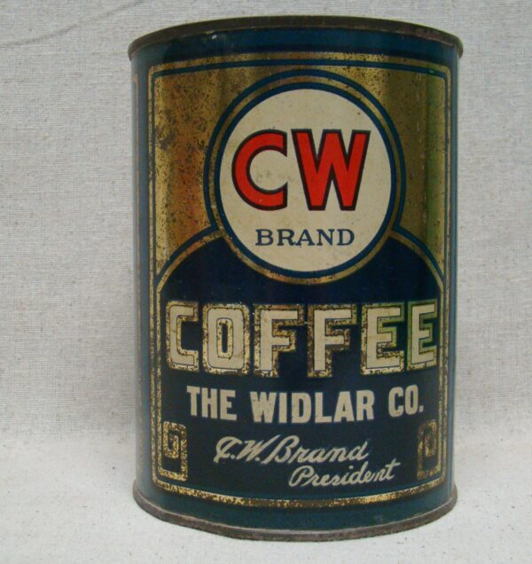 CW Brand coffee advertising tin can