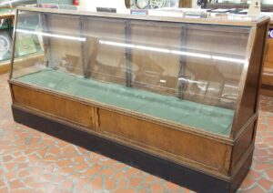 Glass Slant Front Walnut Wood Framed Showcase