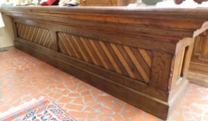 Long Store Counter with Crown Molding Trim Mixed Wood Oak