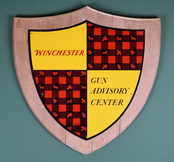 Winchester Gun Advisory Center Tin on Wood Plaque 1960's