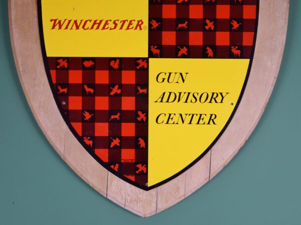 Winchester Gun Advisory Center Tin on Wood Plaque 1960's - Image 3
