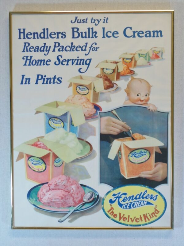 Hendlers Bulk Ice Cream Framed Paper Sign Soda Fountain