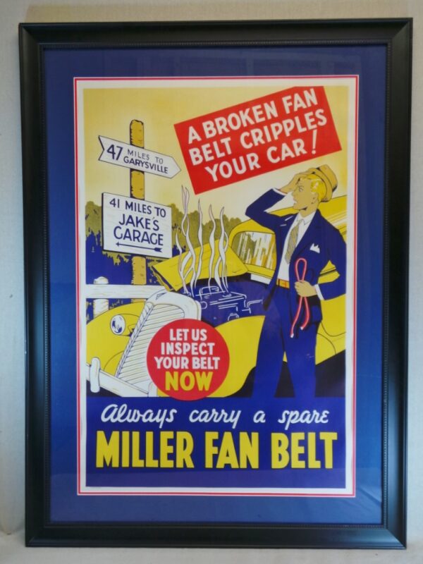 Miller Fan Belts Poster Framed Paper Jake's Garage