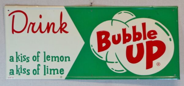 1960's Drink Bubble Up Lemon Lime Soda Embossed Sign