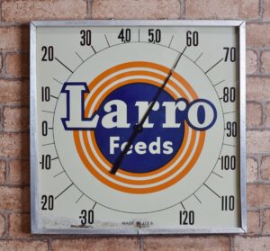 1950's Larro Feeds Square Aluminum Housing Thermometer Rare