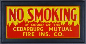 No Smoking Fire Insurance Company Framed Metal Sign Vintage