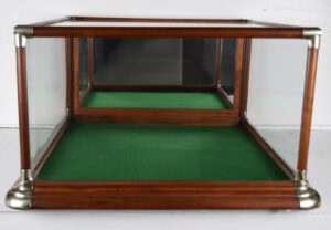 Walnut Glass Top Countertop Showcase With Nickel Corners