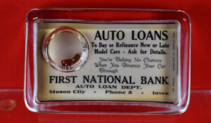 Gambling Paperweight First National Bank Glass Mason City IA