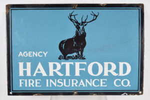 Hartford Fire Insurance Company Porcelain Sign Deer Logo