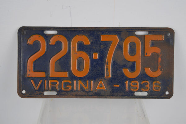 1936 Virginia License Metal Tag Automobile Plate