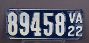 Large 1922 Virginia License Tag Automobile Plate Original
