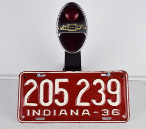 1931 Chevrolet Tail Light, Tag Bracket & 1936 Indiana Tag