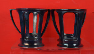 Four Lily Cup Metal Glass Holders Coca Cola Glasses