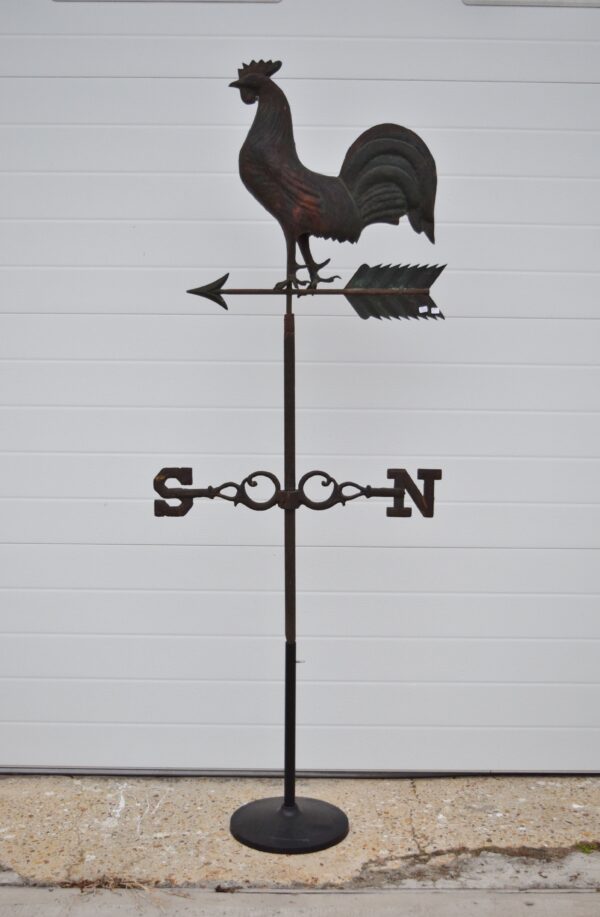 Large Rooster On Arrow Copper Weathervane Iron Directional