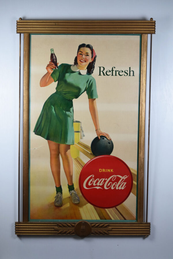 1942 Coca Cola Refresh Cardboard Sign With Kay Frame Bowling