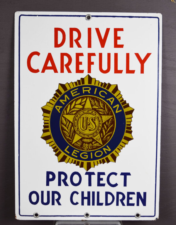 American Legion Drive Carefully Porcelain Street Sign