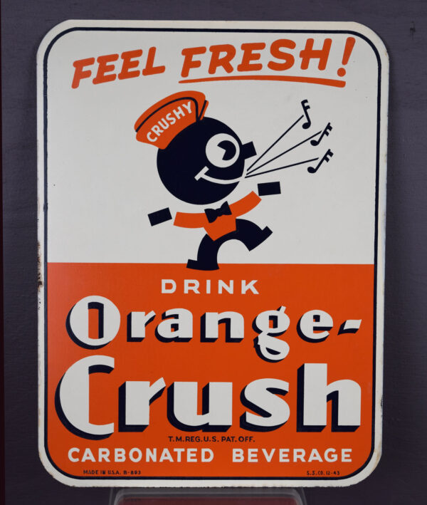 1943 Drink Orange Crush Metal Sign Large Crushy Rare