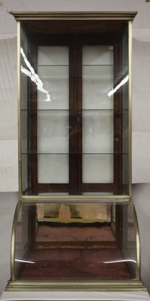 Tall Nickel Oak Countertop Glass Front Mirror Back Showcase