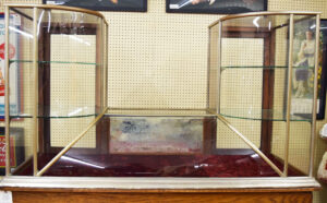 Rare Countertop Curved Glass Oak Double Tower Showcase