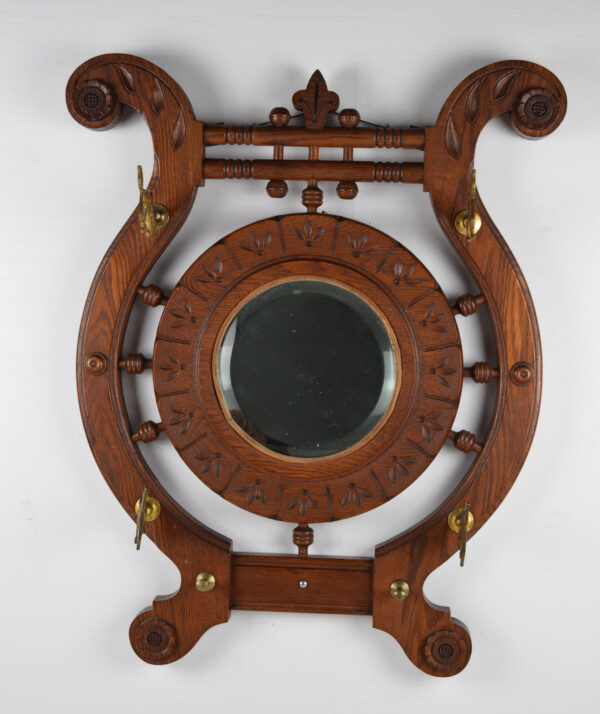 Barber Shop Mirror Oak Wooden Hat Rack