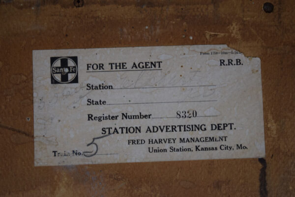 Santa Fe Railroad Train Depot Advertising Board Fred Harvey - Image 8