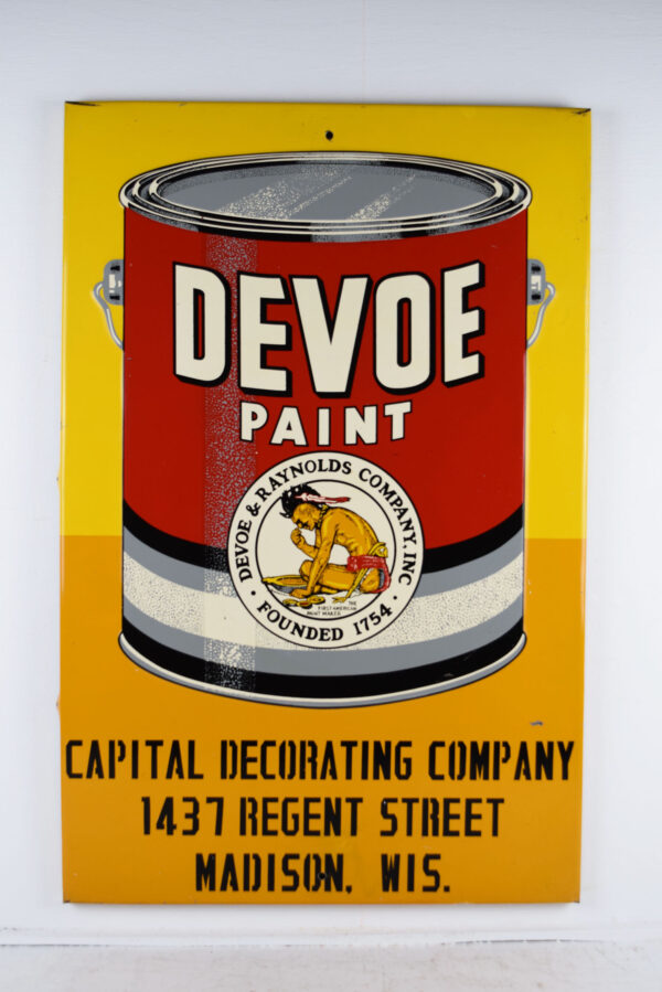 Rare Devoe Paint Embossed Metal Sign Red Can Wisconsin