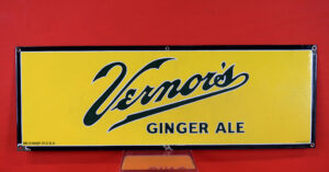 Vernors Ginger Ale Porcelain Faced Horizontal Sign Nice Rare