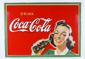 1940 Drink Coca Cola Self Framed Tin Sign Featuring Betty