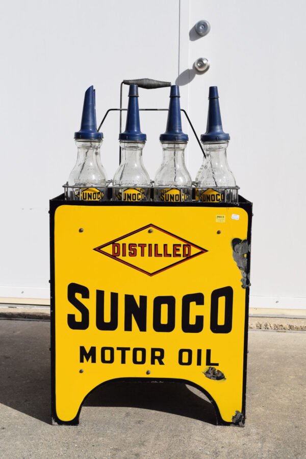 Distilled Sunoco Motor Oil Porcelain Sided Oil Rack Bottles
