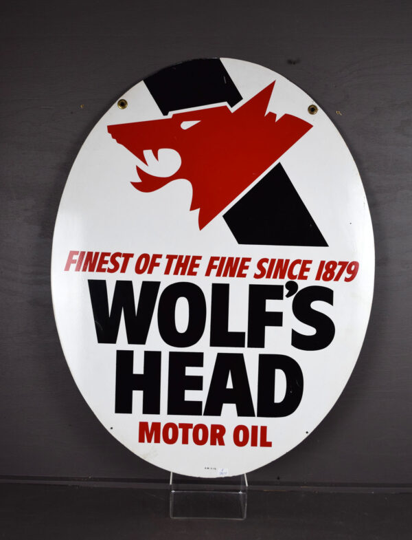 Wolf's Head Motor Oil Double Sided Oval Hanging Sign