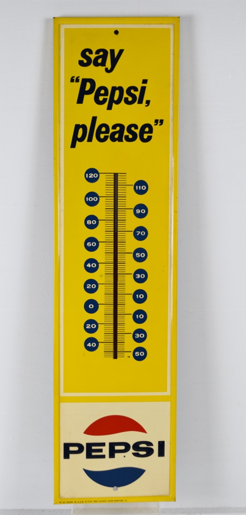 Say "Pepsi, Please" Metal Self Framed Thermometer 1965