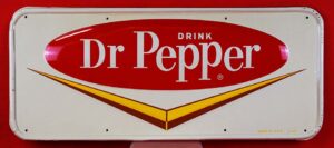 1950s Dr Pepper Embossed Logo Self Framed Tin Sign