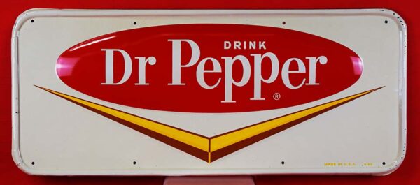 1950s Dr Pepper Embossed Logo Self Framed Tin Sign