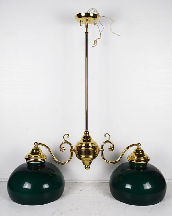 Vintage Brass Pool Table Light Vianne Cased Green Shades