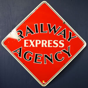 Large Railway Express Agency Porcelain Diamond Sign 49 Inch
