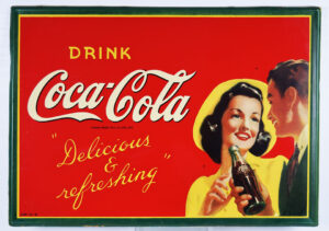Drink Coca Cola Delicious & Refreshing Tin Self Framed Sign