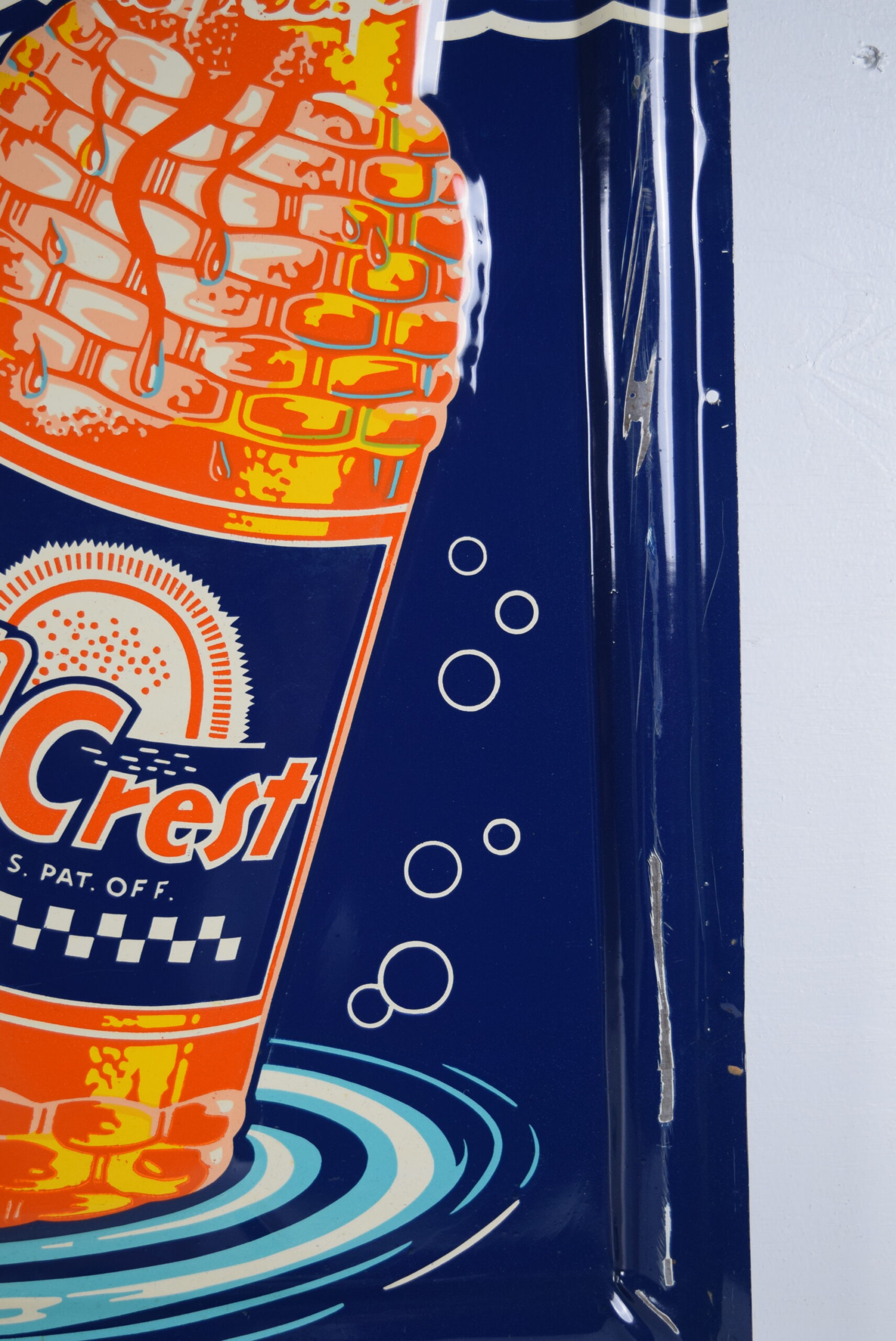 Drink Sun Crest Embossed Metal Self Framed Sign 1940s - Discover