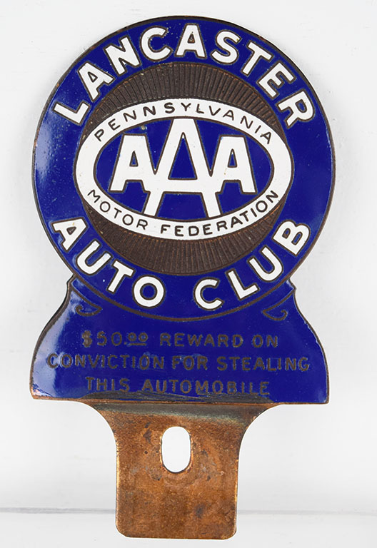 Lancaster Auto Club Pennsylvania AAA Brass Tag Topper