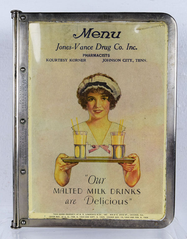 Jones-Vance Drug Co Soda Fountain Menu Yeast Foam Milk
