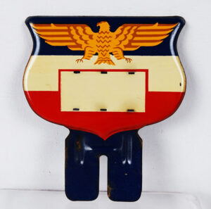 Vintage World War II American Eagle License Tag Topper Tin