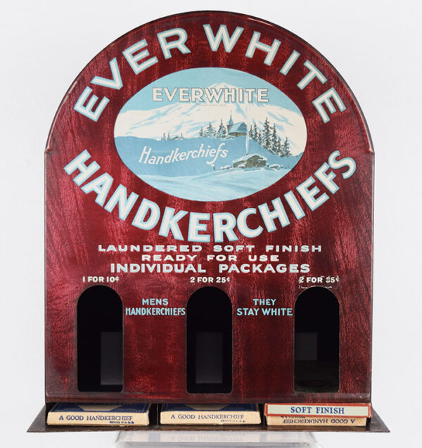 Everwhite Handkerchiefs Tin Litho Counter Display Case