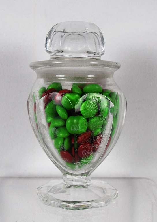 Smaller Clear Glass Apothecary Jar With Lid Rose Etching