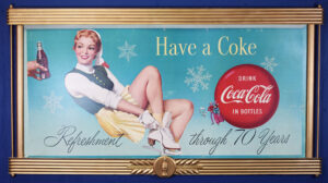 1955 Coca Cola Double Sided Cardboard Sign Wooden Kay Frame