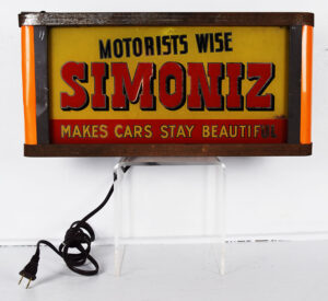 Rarely Seen Simoniz Car Wax Light Up Cabinet Sign 1940s Era