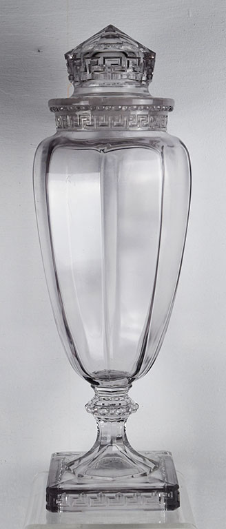 Large Greek Key Apothecary Glass Candy Jar Rare Size Shape