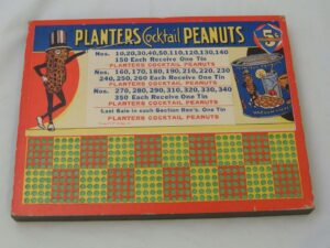 Planters Mr. Peanut Punch Board Cocktail Peanuts