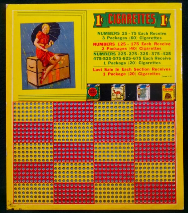 Pin Up Girl Cigarette Punch Board 1 cent Unused