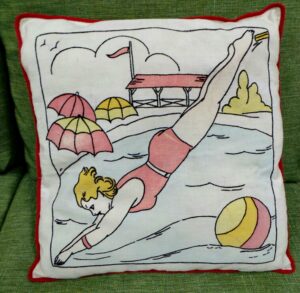 Embroidered Tinted Pillow Lady Diving