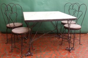 Ice Cream Marble Top Parlor Set Table And Four Chairs
